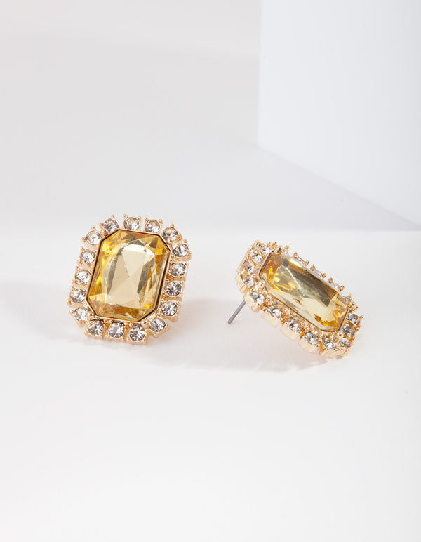 Shiny Gold Diamante Border Stone Earrings