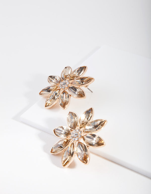 Shiny Gold Marquise Flower Earrings