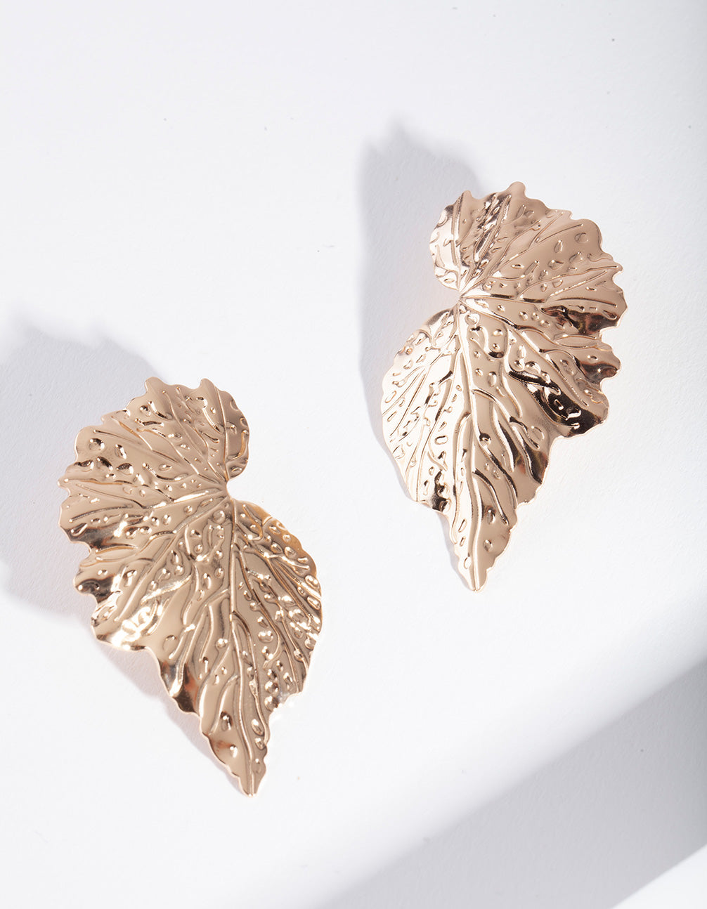 Gold Large Leaf Stud Earrings