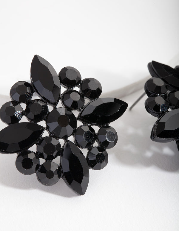 Black Gem Cluster Stud Earrings