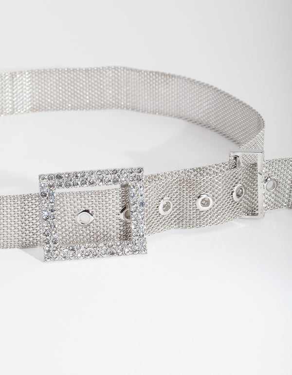 Silver Diamante Square Belt