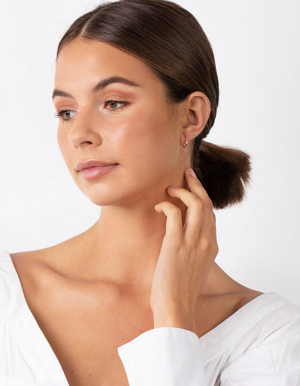 Rose Gold Plated Sterling Silver Cubic Zirconia Dangle Hoop Earrings