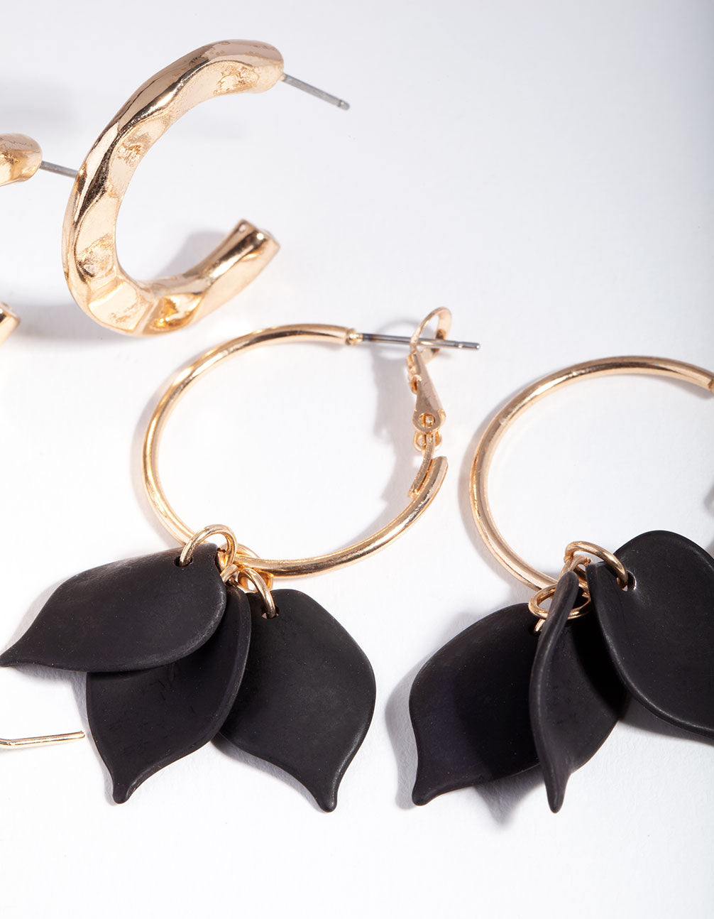 Gold Black Molten Flower Earring Pack