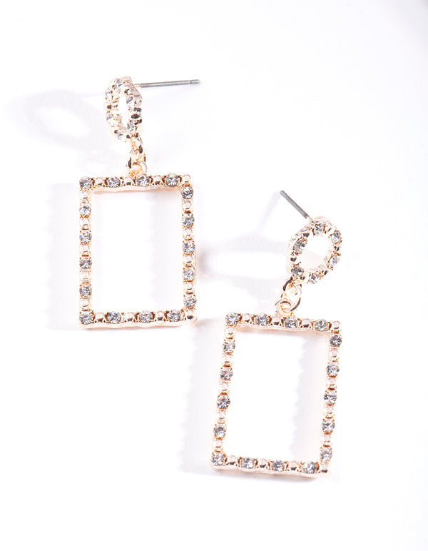 Rose Gold Diamante Rectangle Earrings