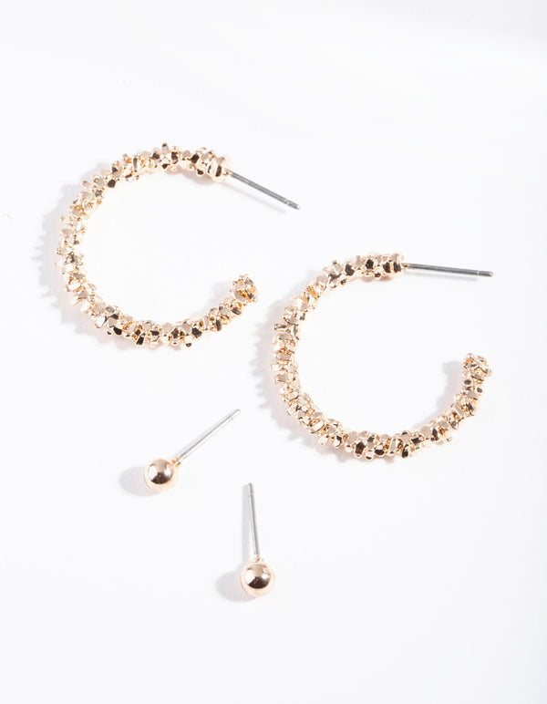 Gold Textured Shiny Hoop Earring Pack