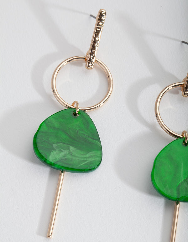 Gold Green Acrylic Drop Earrings