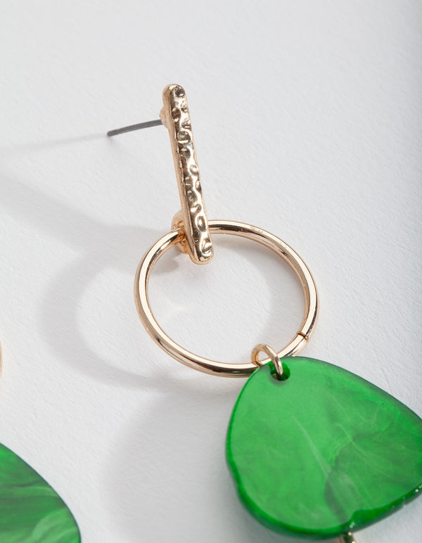 Gold Green Acrylic Drop Earrings