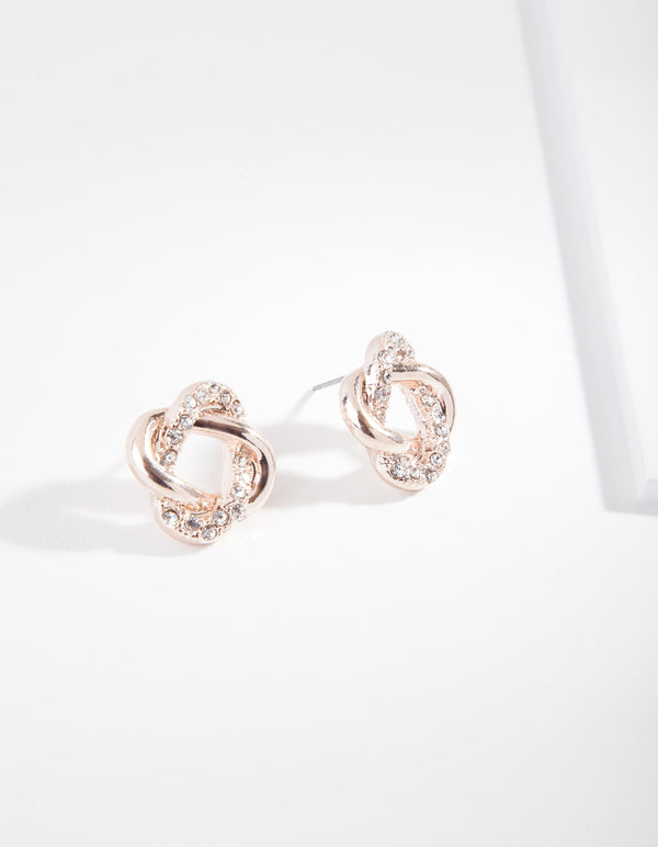 Rose Gold Diamond Oval Link Stud Earrings