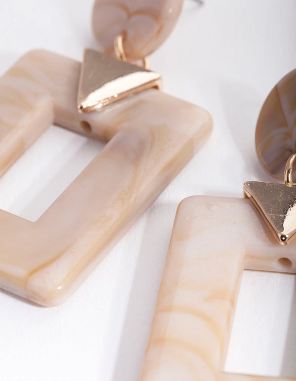 Brown Open Square Drop Earrings