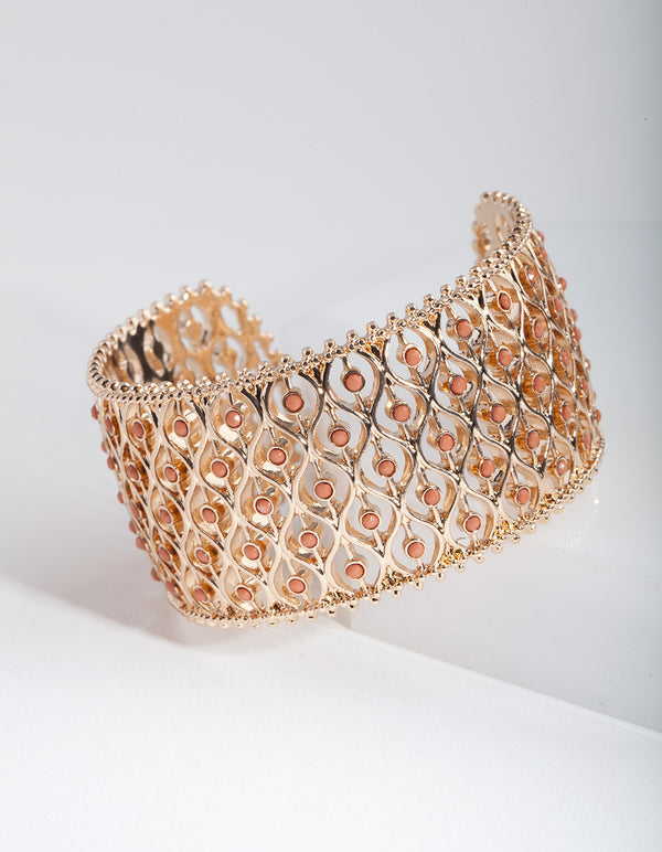 Gold Brown Lattice Stone Bangle