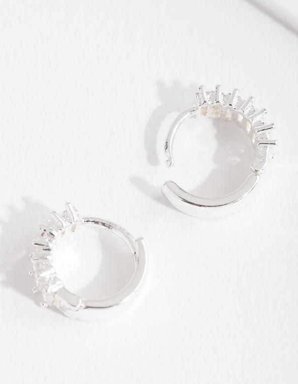 Silver Mini Cubic Zirconia Baguette Huggie