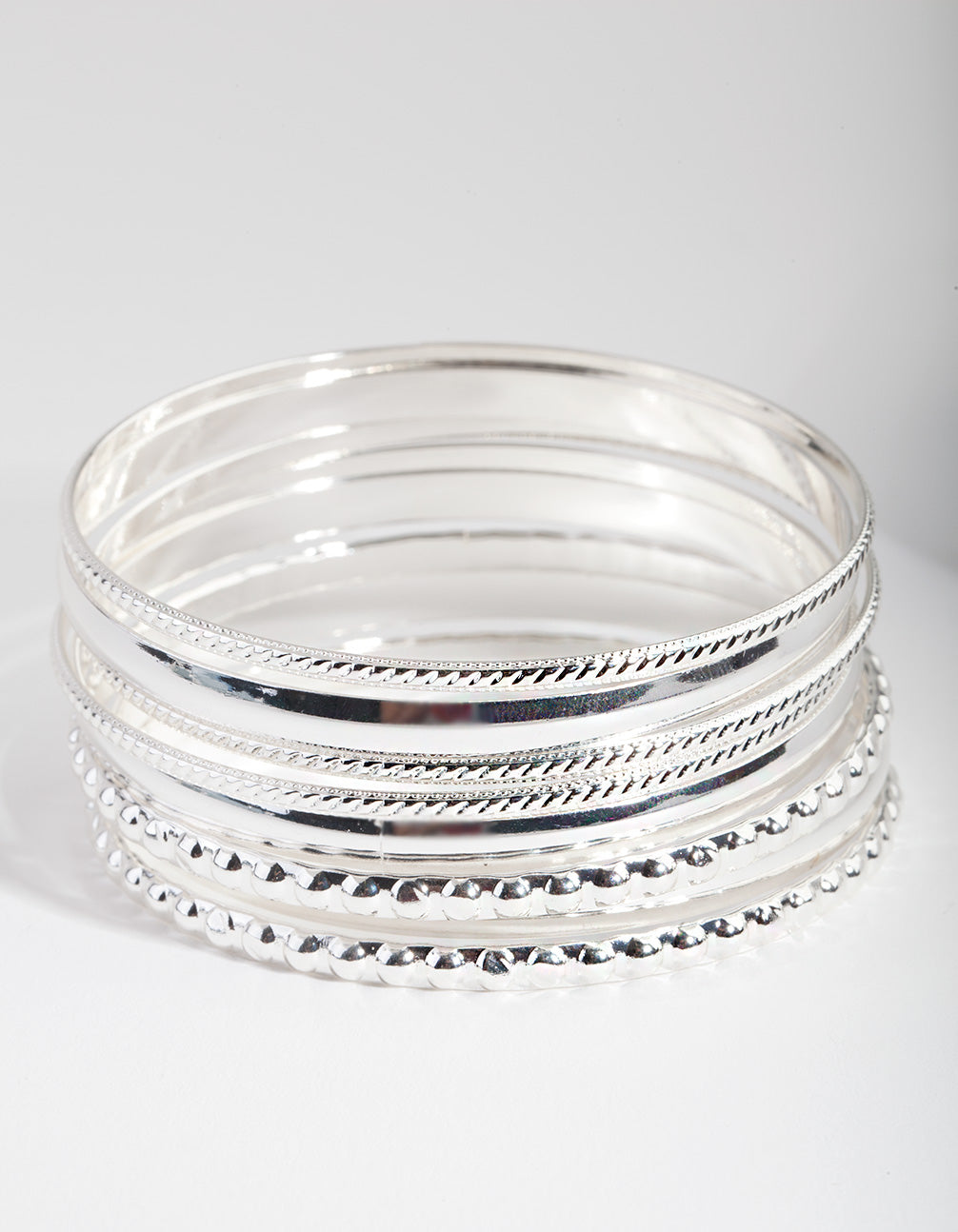 Silver Textured Bangle 8-Pack
