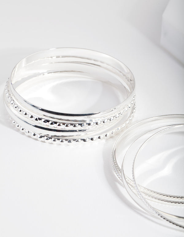 Silver Textured Bangle 8-Pack