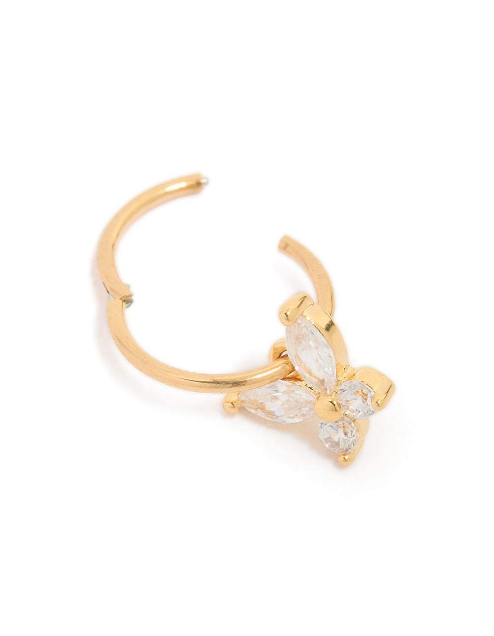 Gold Surgical Steel Cubic Zirconia Butterfly Clicker Earring
