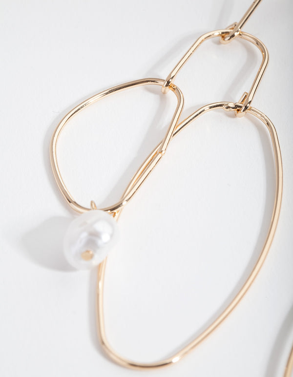 Gold Organic Shape & Pearl Drop Earrings