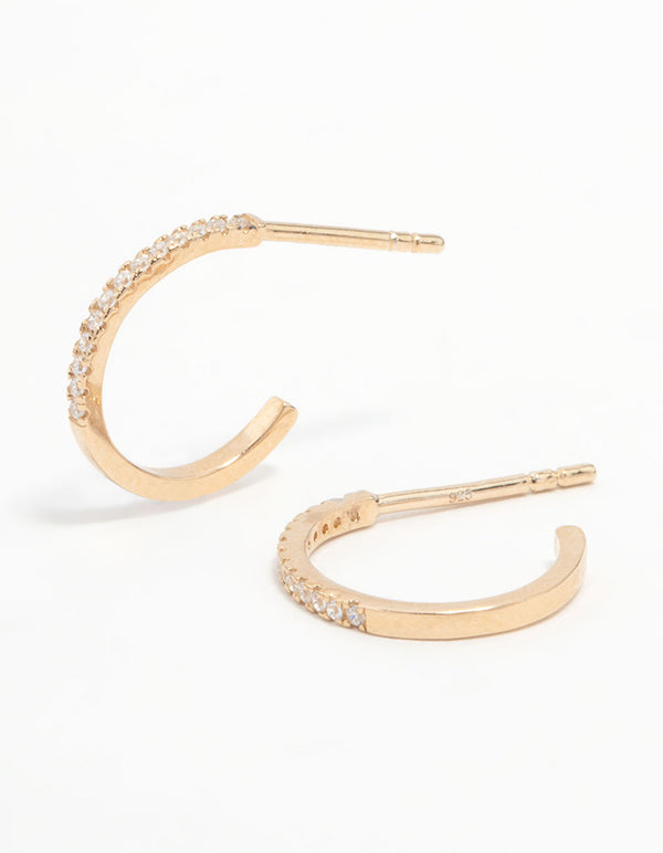 Gold Plated Sterling Silver Cubic Zirconia Circle Stud Earrings