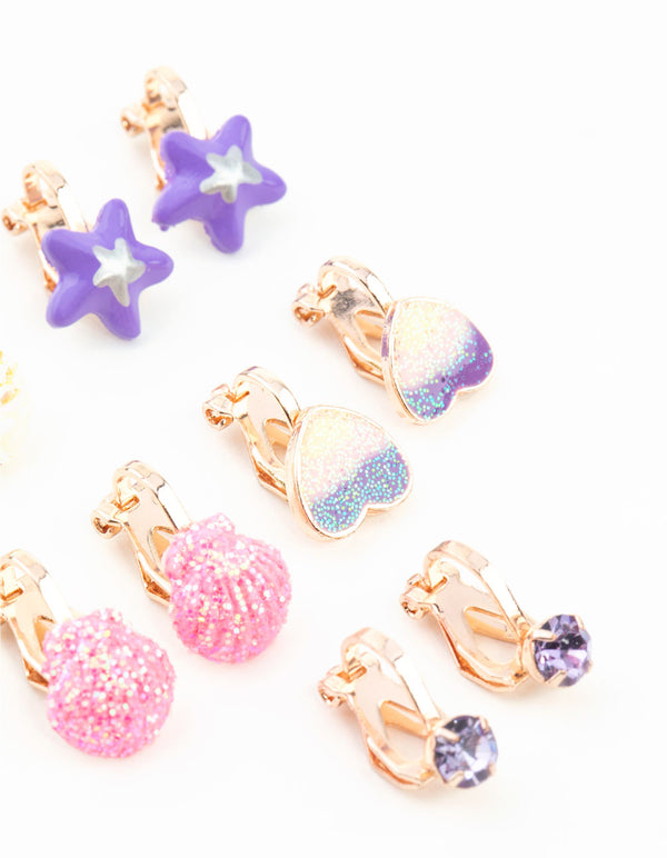 Kids Rose Gold Mermaid Clip-On Earring 5-Pack