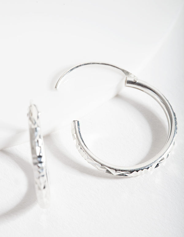 Sterling Silver Facet Hoop Earrings