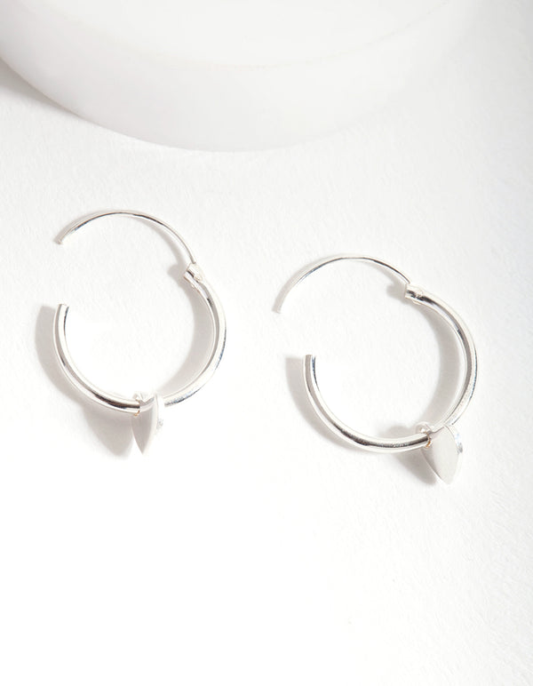 Sterling Silver Heart Charm Hoop Earrings