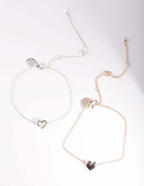Mixed Metal Open Heart Bracelet Pack