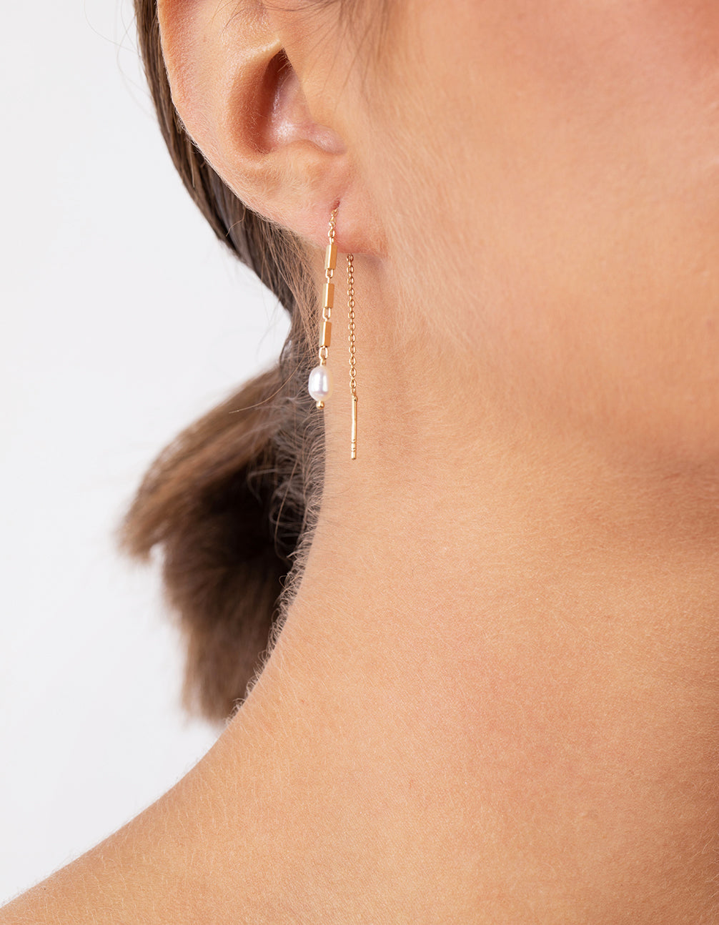 Gold Plated Sterling Silver Pearl Thread Thru Earrings