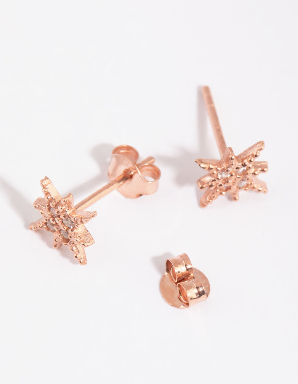 Rose Gold Plated Sterling Silver Diamante Starburst Stud Earrings