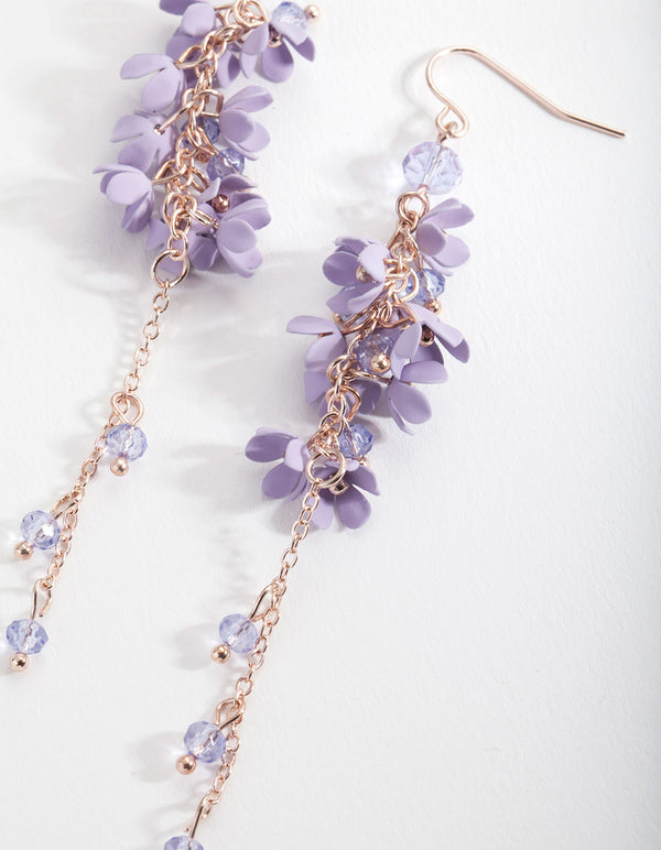 Purple Flower Cluster Drop Earrings