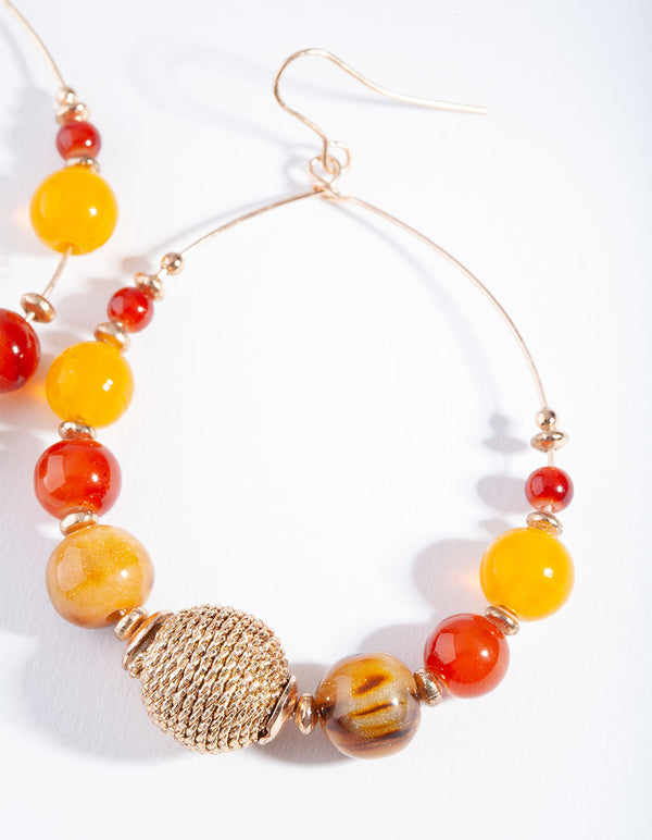 Gold Neutral Brown Orange Beaded Earrings