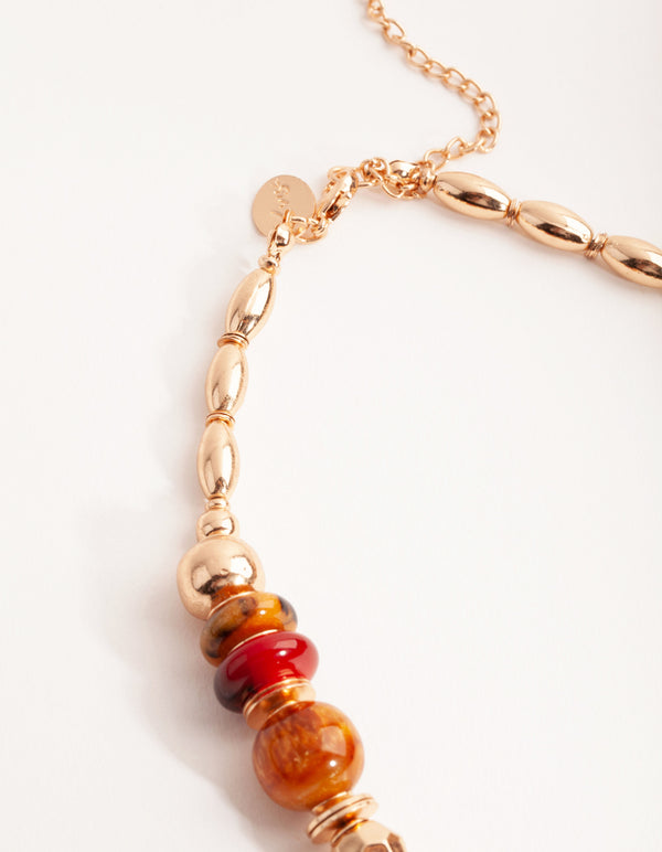 Gold Mixed Resin Bead Short Necklace