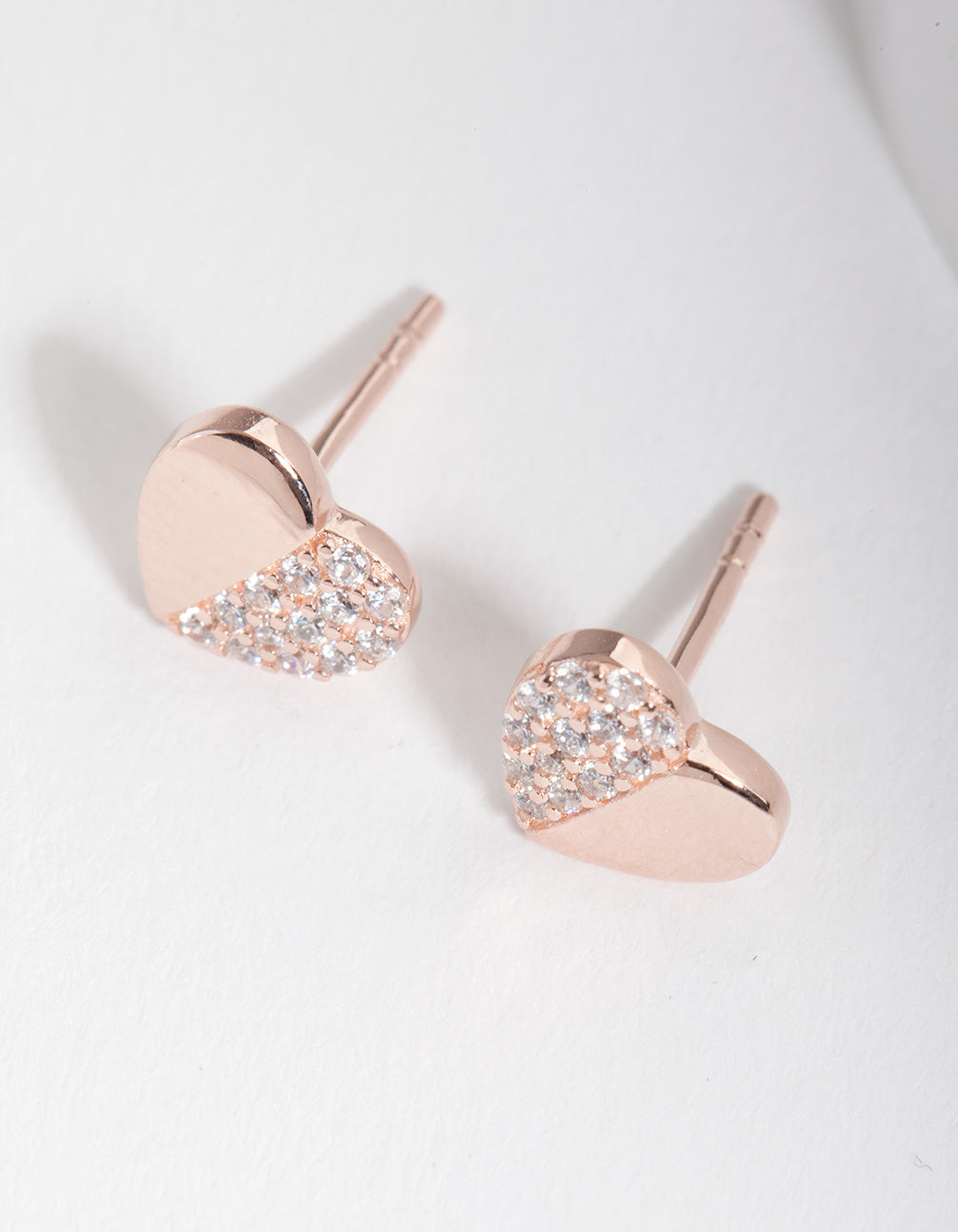 Rose Gold Plated Sterling Silver Half Pave Heart Earrings
