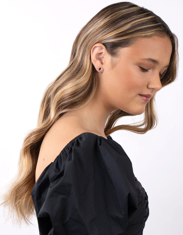 Rose Gold Plated Sterling Silver Half Pave Heart Earrings