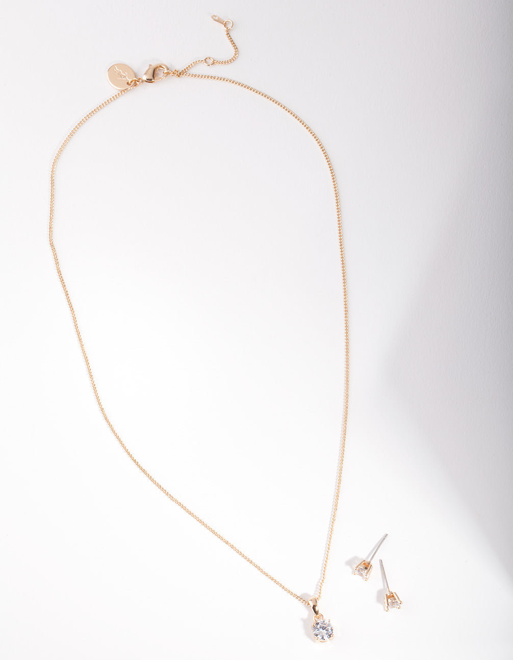Diamond Simulant Gold Stone Earrings Necklace Set