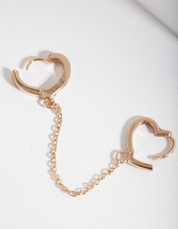 Gold Chain Heart Huggie Earrings