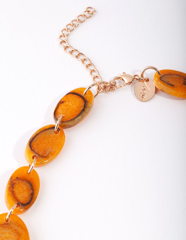 Gold Orange Triangle Resin Collar Necklace