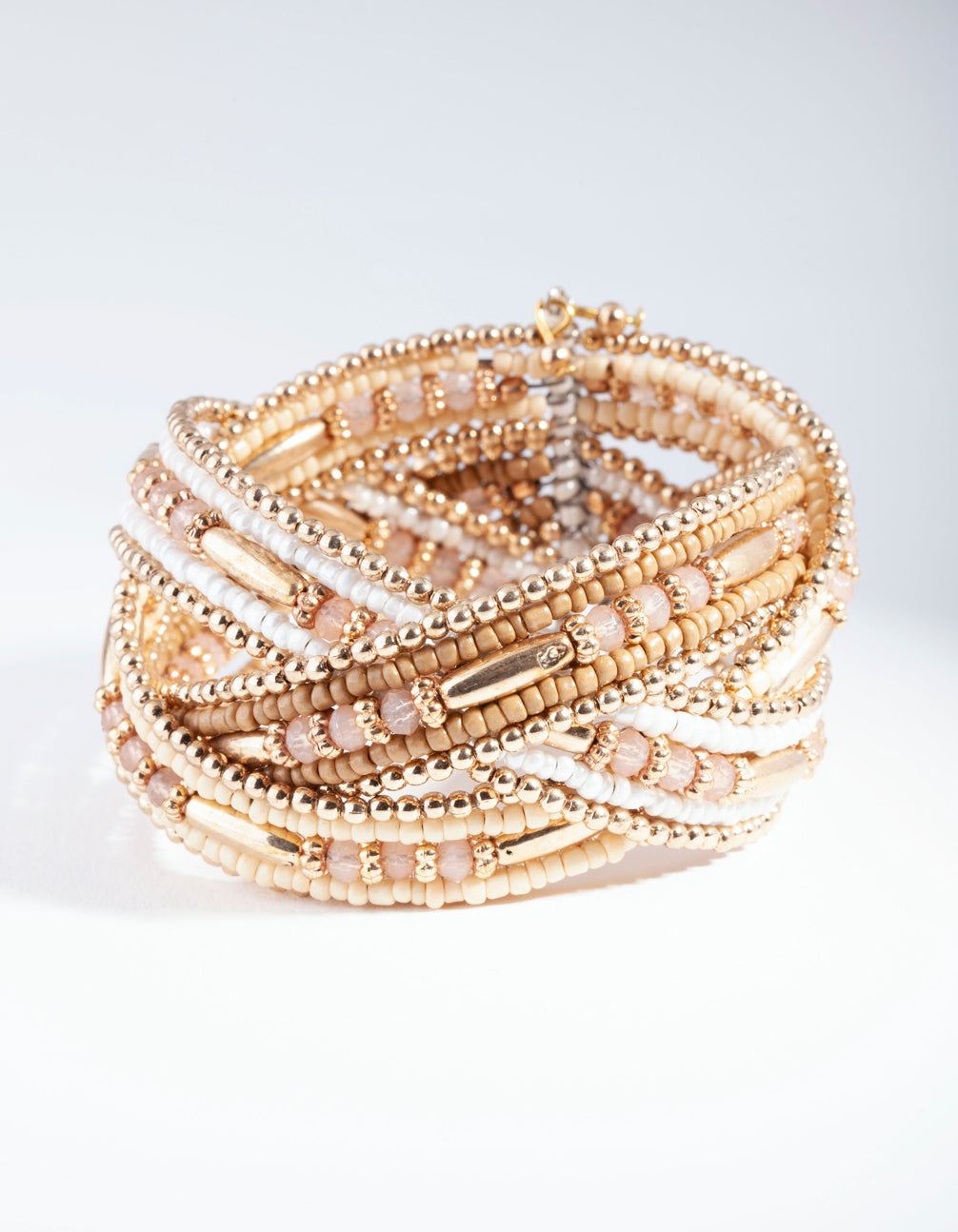 Gold Plaited Multi Bead Cuff Bracelet