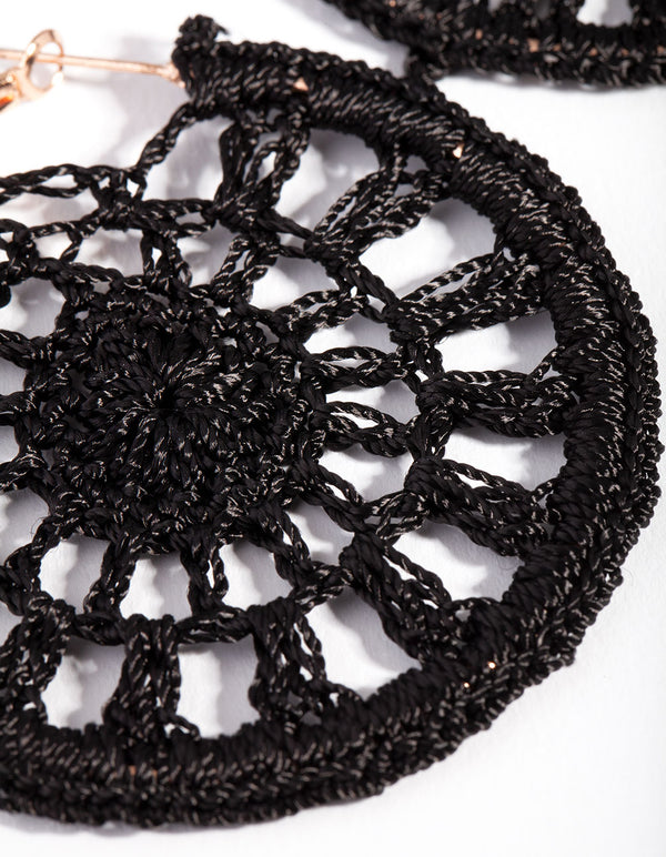 Black Crochet Disc Hoop Earrings