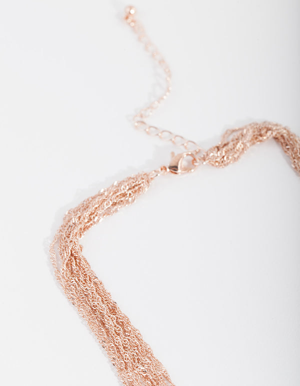 Rose Gold Twist Multi Row Necklace