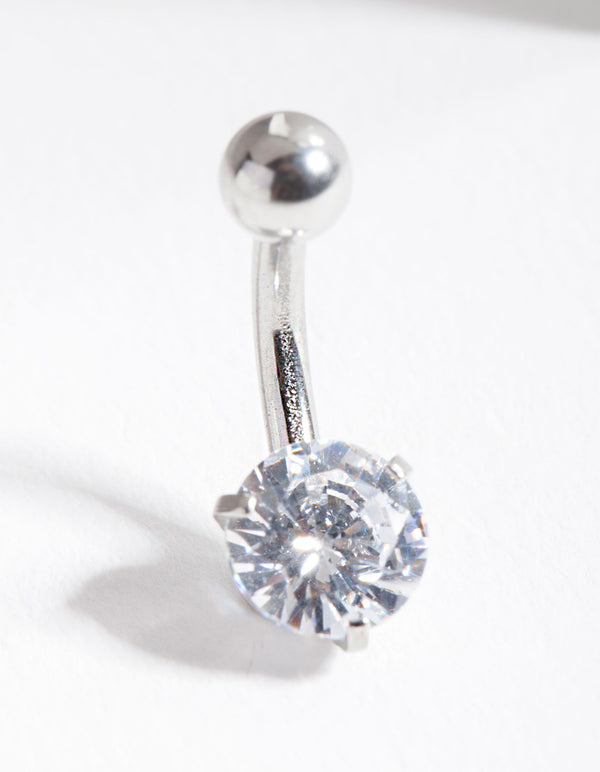 Surgical Steel Cubic Zirconia Belly Bar