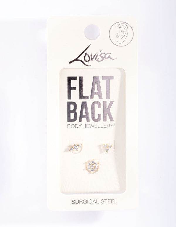 Gold Plated Surgical Steel Floral Flat Back Pack