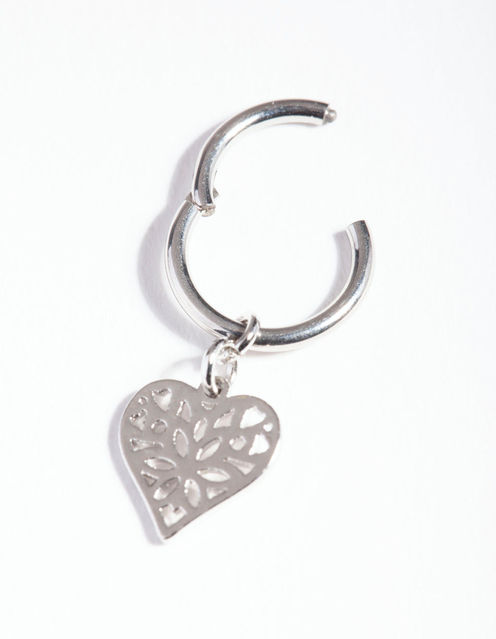 Silver Surgical Steel Filigree Heart Clicker Earring