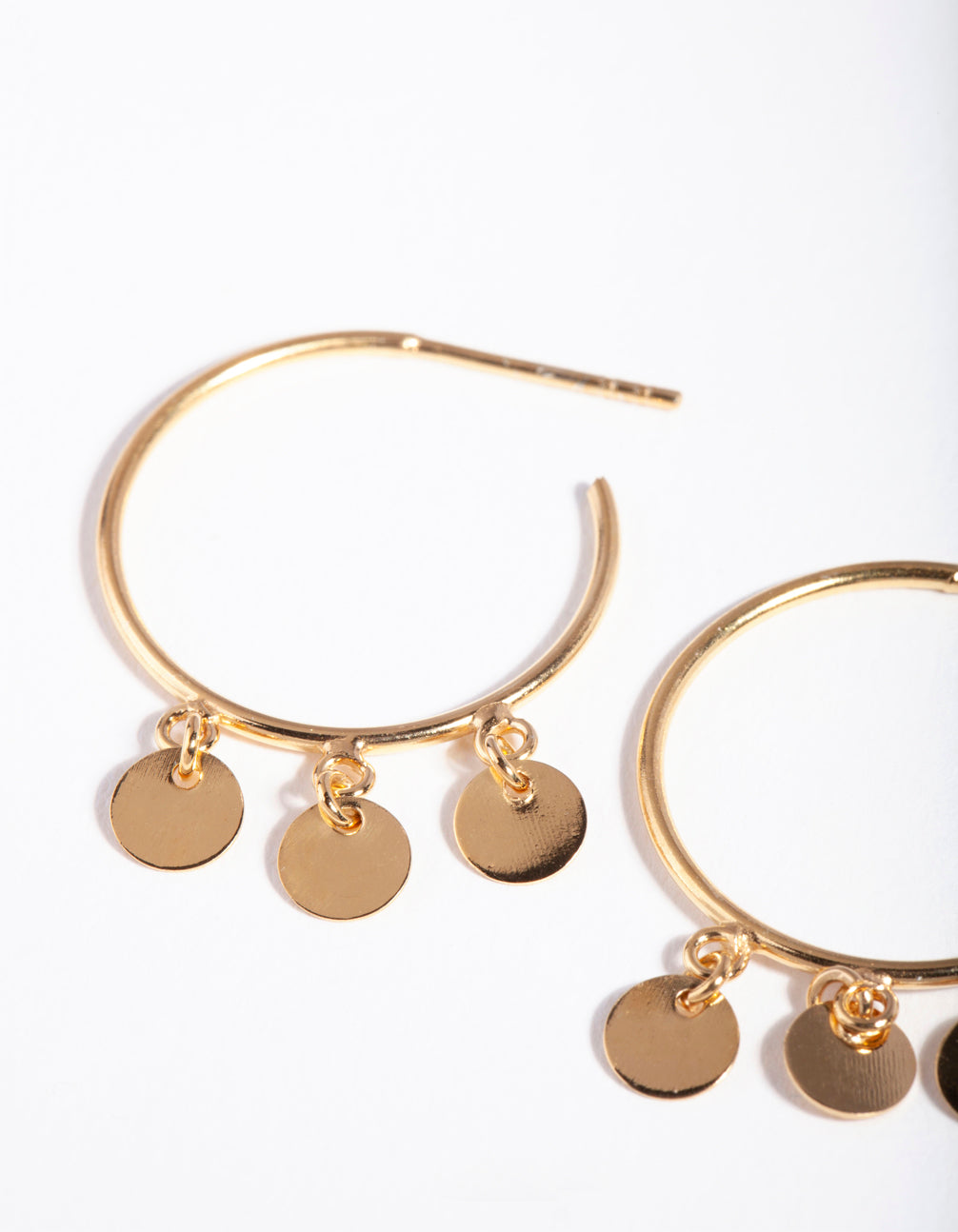 Gold Plated Sterling Silver Jingle Disc Hoop Earrings