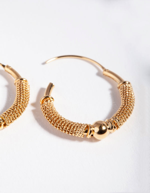 Gold Plated Sterling Silver Wire Ball Hoop Earrings