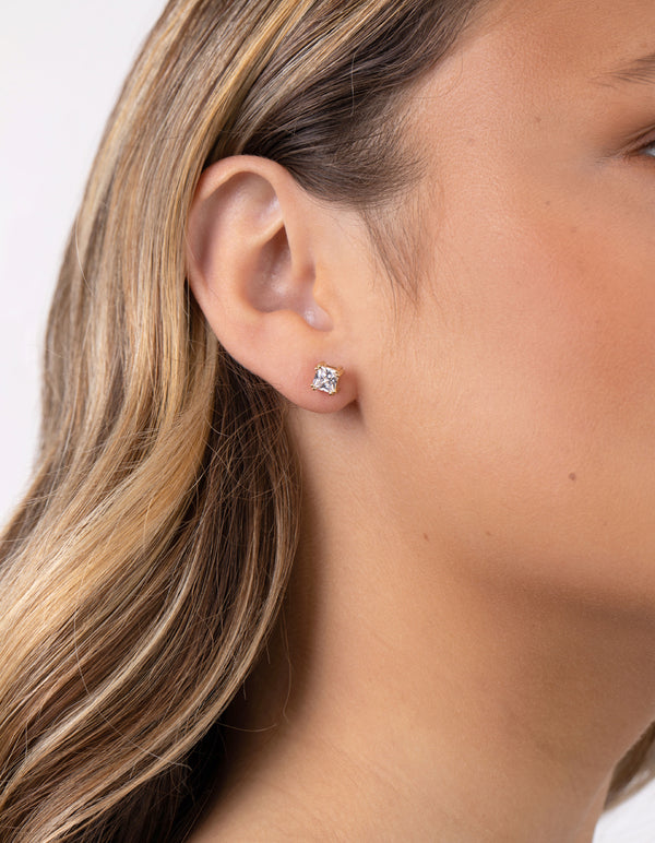 Gold Plated Sterling Silver 1 Carat Princess Stud Earrings
