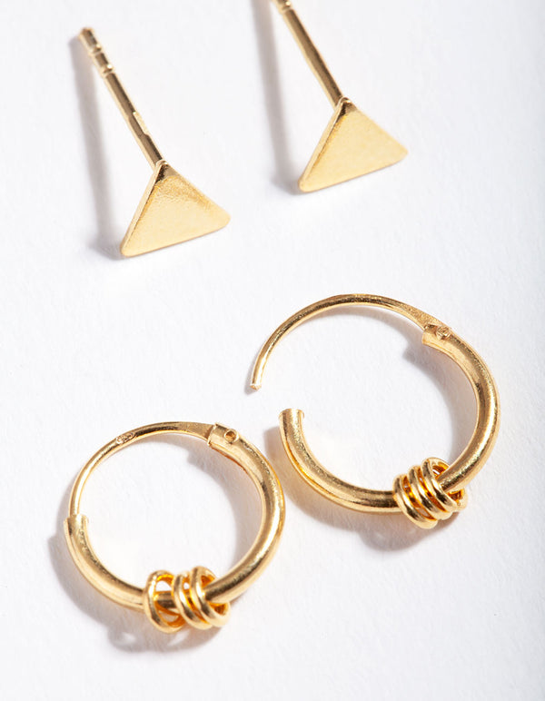 Gold Plated Sterling Silver Triangle Hoop Earring Pack