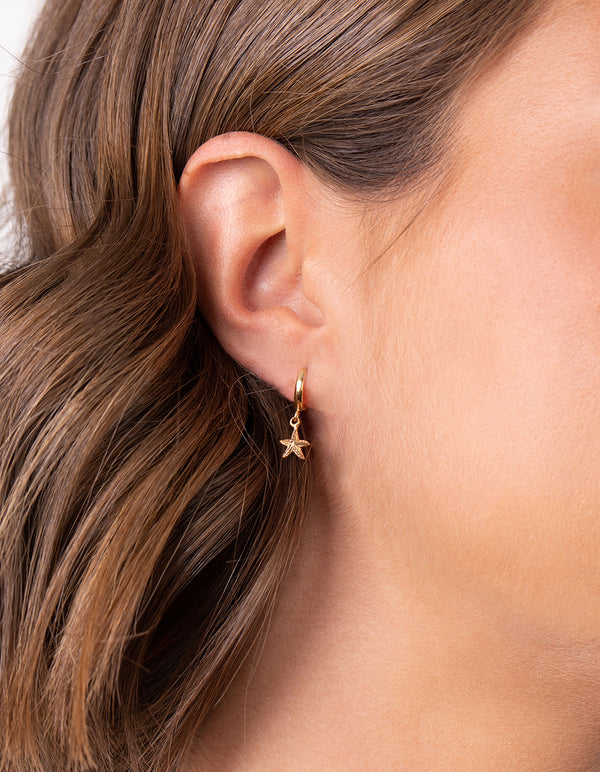 Gold Plated Sterling Silver Starfish Huggie Earrings