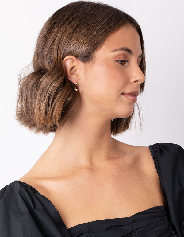 Gold Plated Sterling Silver Starfish Huggie Earrings