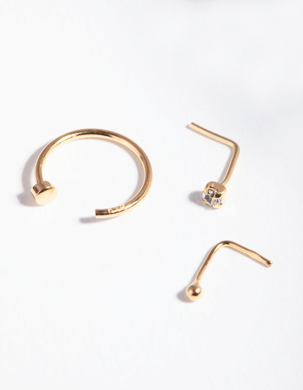 Gold Plated Sterling Silver Nose Hook Stud Pack