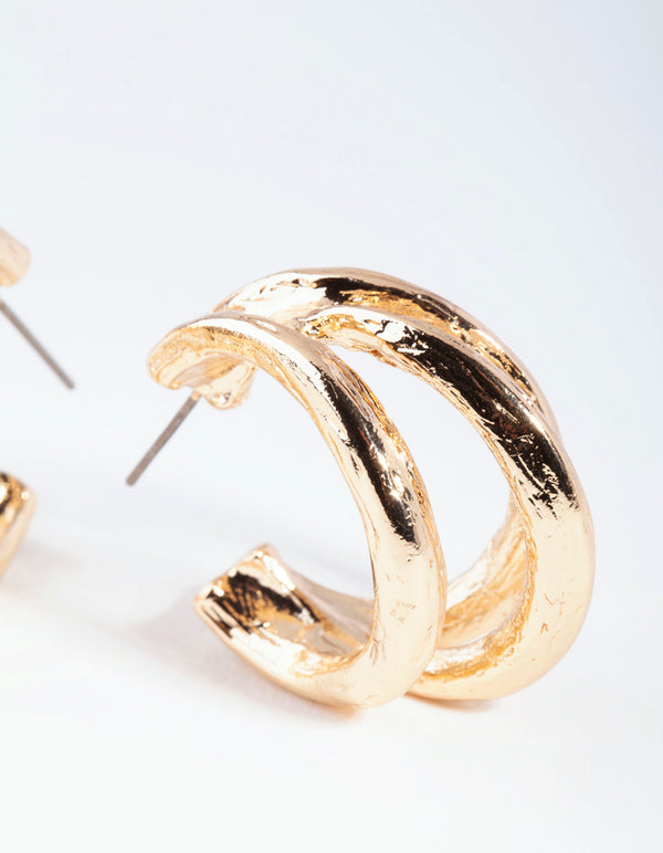 Gold Triple Loop Hoop Earrings