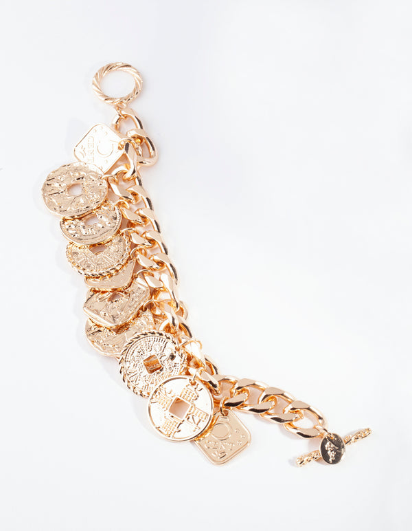 Gold Multi Coin Chain Bracelet
