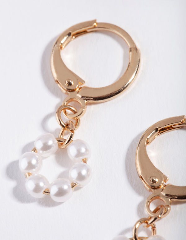 Gold Small Open Circle Pearl Earrings